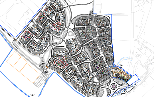 Development plan drawing in black and white