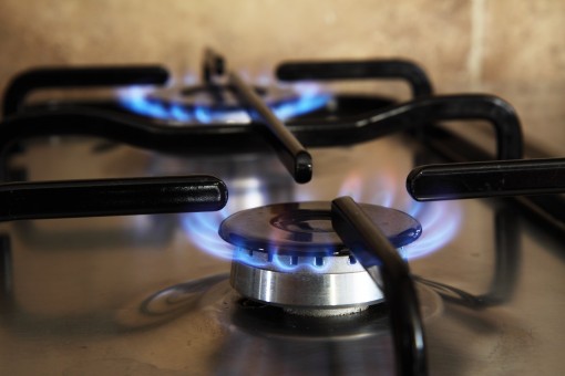 Close-up of gas ring on a hob
