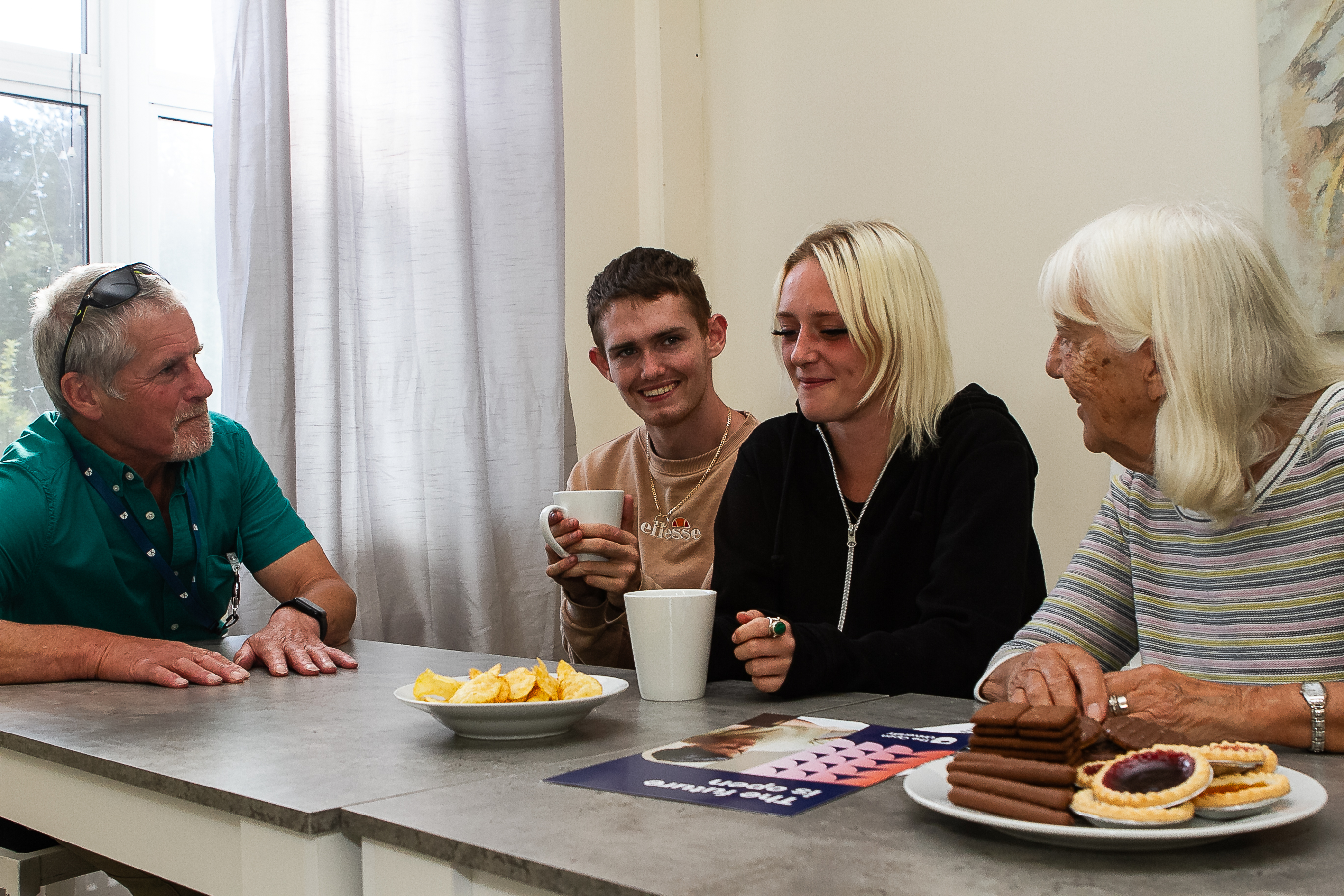 Counciller Les Fry and Stella Jones talking to resident at Dorchester Young People's Service