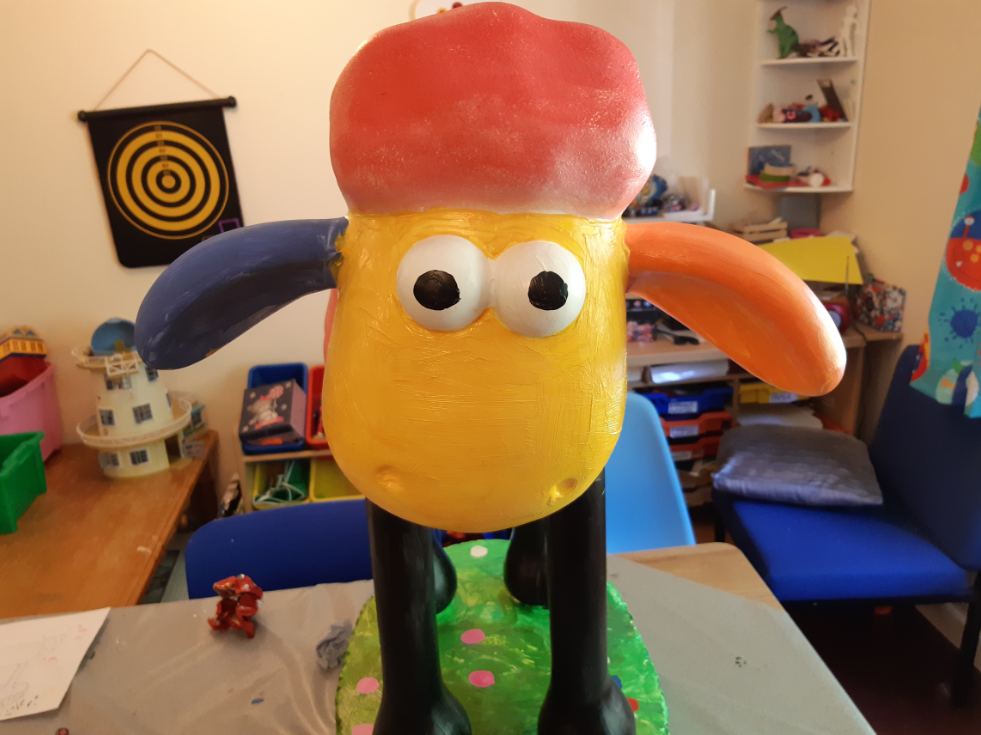 Colourful sculpture of Shaun the Sheet