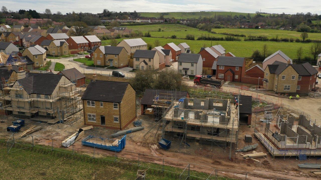 Aerial shot of homes being constructed